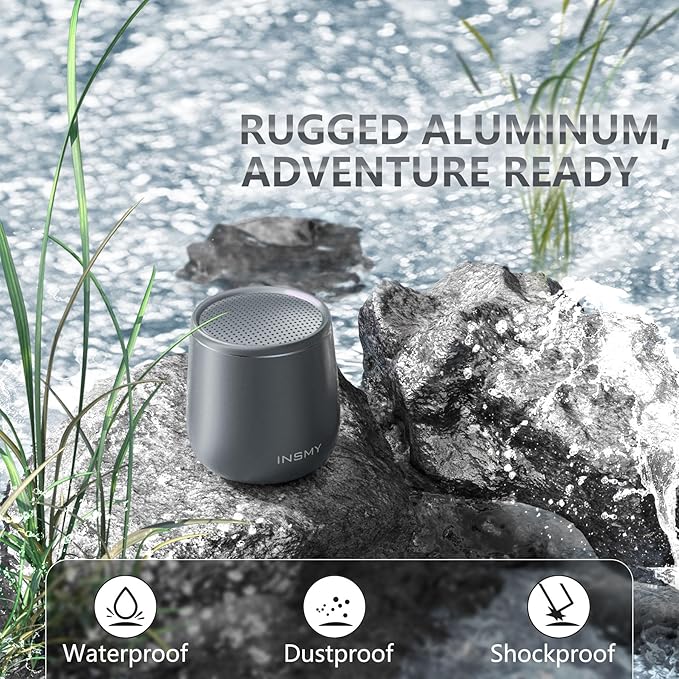 INSMY Small Bluetooth Speaker, Waterproof Mini Portable Wireless Speaker, Punchy Bass Rich Audio Stereo Pairing, Handheld Pocket Size Built in Mic for Hiking Biking Gift Laptop Tablet (Gray)-CubbioJoy