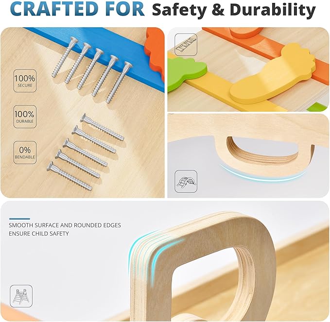 BlueWood 10-in-1 Pikler Triangle Set, Toddler Climbing Toys Indoor, Montessori Climber, Baby Jungle Gyms with Arch, Extra Rope Ladder & Footprint Balance Beam - Neon Aurora-CubbioJoy