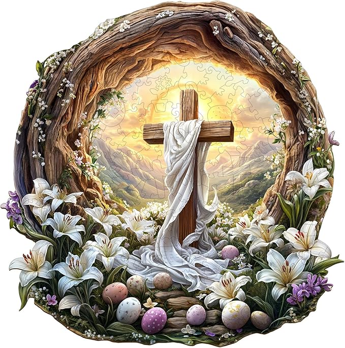 KAAYEE Wooden Puzzles for Adults, 3D Vision Effect Holy Light Cross Wooden Jigsaw Puzzle Unique Shape Wood Puzzle Adult, 3D Effect Flat Puzzle Birthday Family Game (S-8.5 * 8.4 in-100pcs)-CubbioJoy