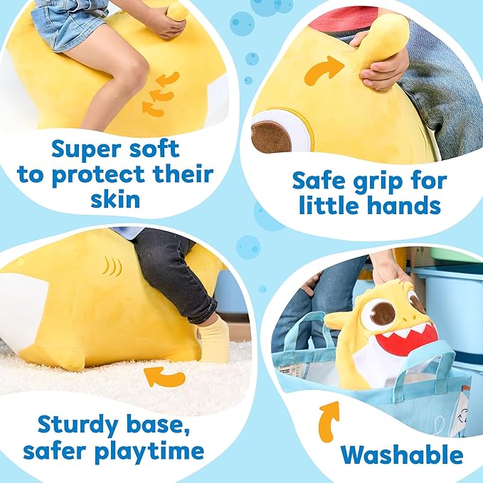 JITTERYGIT Baby Shark Official Bouncy Hopper Plush Musical Singing Toy - Inflatable Animal Ride On for Indoor & Outdoor - Birthday Gift for Kids & Toddlers (Boys & Girls) Ages 18+ Months (Yellow)-CubbioJoy