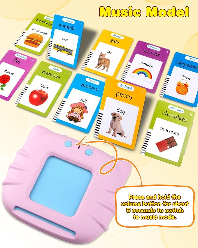 510 Words Spanish Flash Cards for Kids, Autism Toys for Toddlers, Speech Therapy Toys, Educational Learning Flash Cards for Boys and Girls Pink(Spanish/English/Bilingual)-CubbioJoy