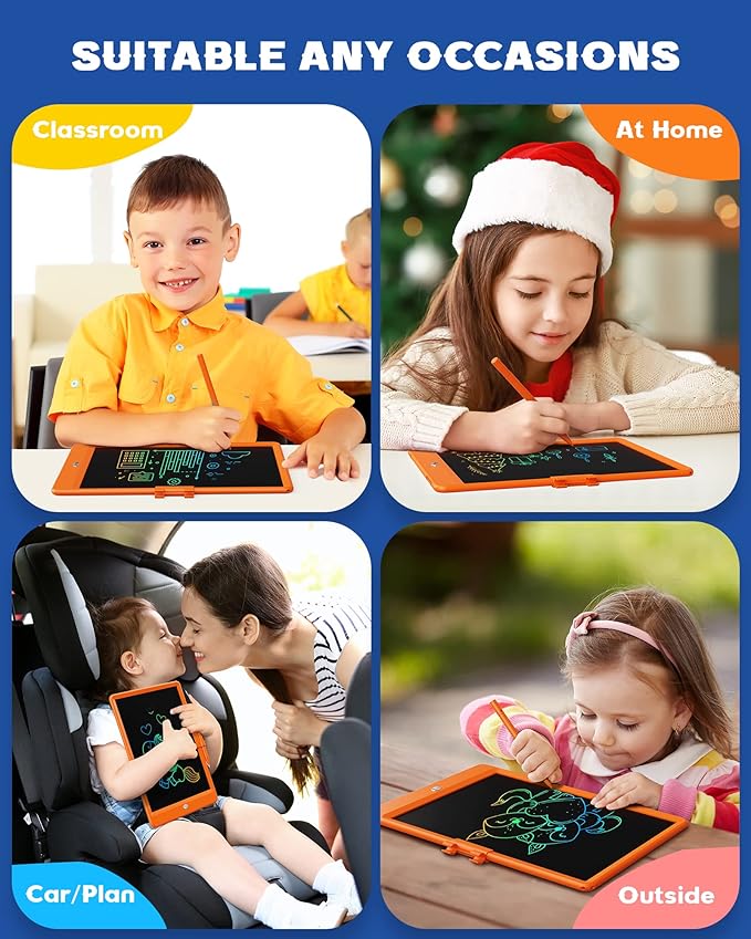 Bravokids LCD Writing Tablet for 3-8 Year Olds - 10 Inch Doodle Board Electronic Drawing Pad, Educational Gift for Kids (Orange)-CubbioJoy