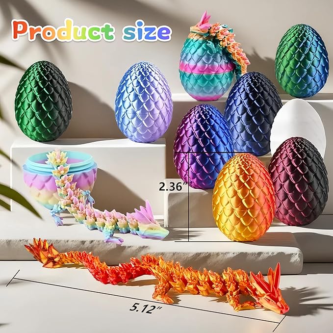 12PCS 3D Printed Dragon Eggs with Dragon Inside, Cool Stuff Fun Gifts, Mini Dragon Egg Set Articulated Crystal Dragon Fidget Toy for Adults Teens Boy Gifts Easter Basket Stuffers-CubbioJoy