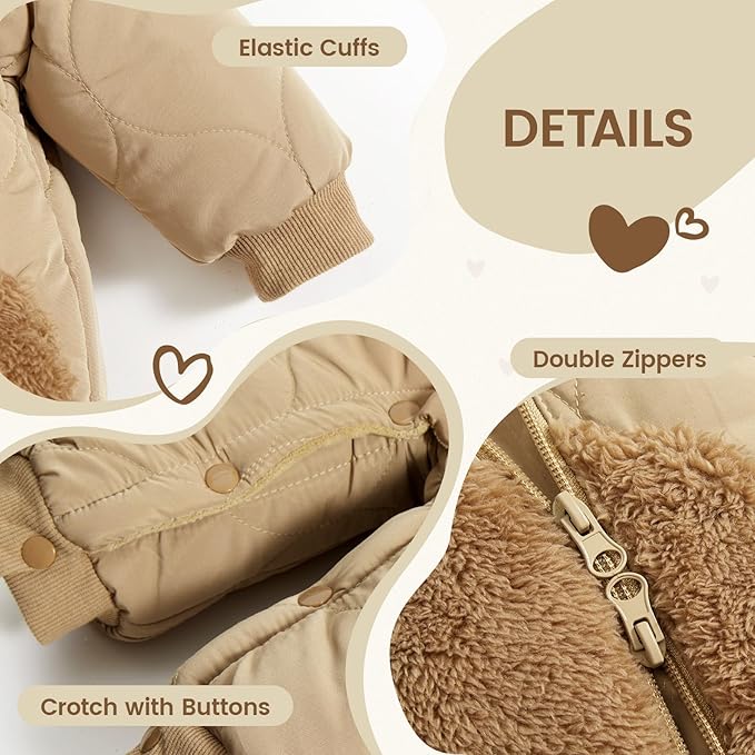 JiAmy Baby Snowsuit Newborn Winter Clothes Coat Romper Windproof Fleece Hat Zipper Baby Bear Outfit-CubbioJoy