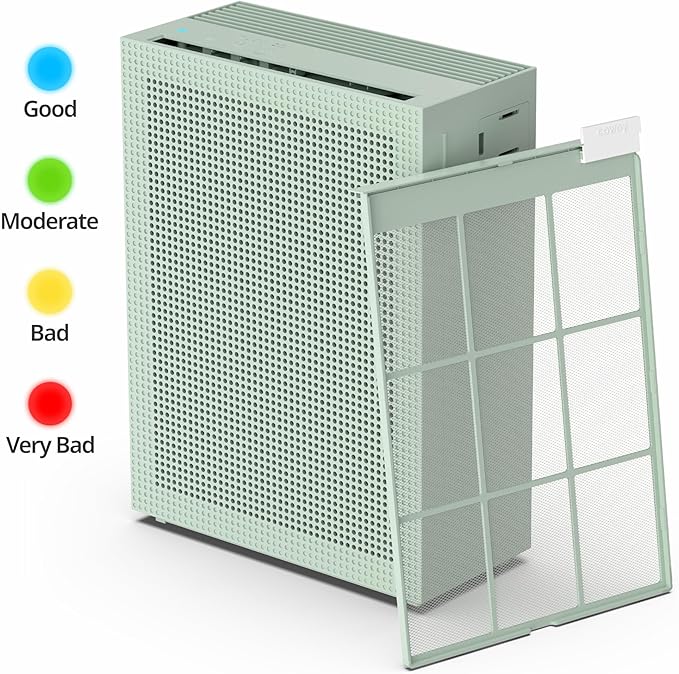 COWAY Air Purifiers for Home Bedroom up to 1,035ft² with Washable Filter, True HEPA Filter for Smoke, Pollen, Dander, Smell Air Purifier with Air Quality Monitor, Auto Mode, 3yr Warranty, 150, Green-CubbioJoy