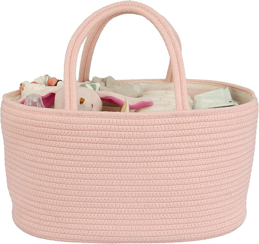 Diaper Caddy Organizer Cotton Rope Baby Basket Nursery Storage and Portable Tote Bag for Car Ideal Baby Shower Gifts and Registry Must-Have for Newborn Essentials large coral pink-CubbioJoy