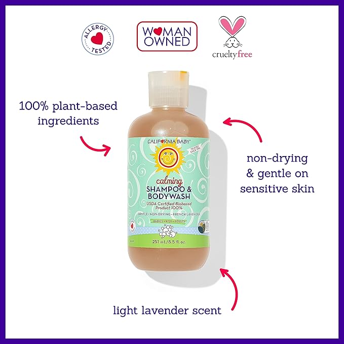 California Baby Calming Baby Shampoo + Baby Wash | 100% Plant-Based | Lavender Body Wash For Sensitive Skin | Hypoallergenic | 251 mL / 8.5 oz.-CubbioJoy