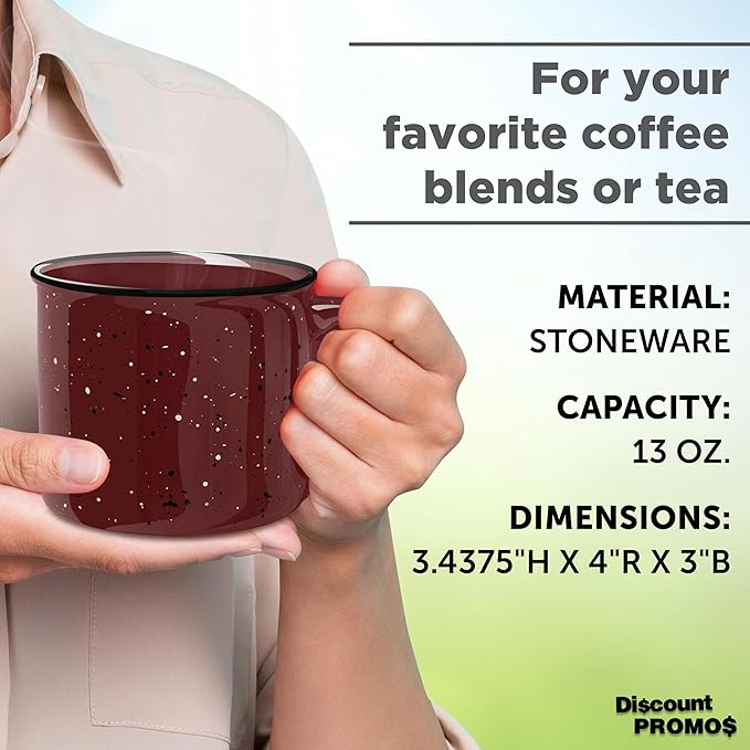 DISCOUNT PROMOS Ceramic Campfire Coffee Mugs 13 oz. Set of 10, Bulk Pack - Perfect for Tea, Espresso, Cappuccino, Hot Cocoa - Maroon-CubbioJoy