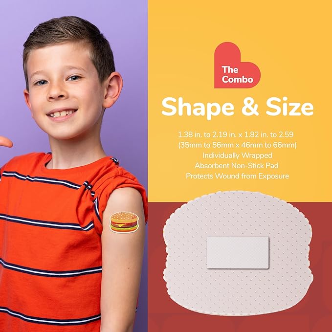 BioSwiss Bandages, Combo Meal Shaped Self Adhesive Bandage, Latex Free Sterile Wound Care, Fun First Aid Kit Supplies for Kids, 50 Count-CubbioJoy