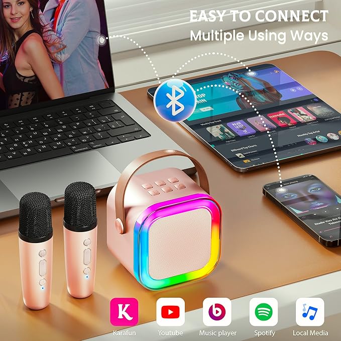 IROO Mini Karaoke Machine for Kids, 2025 TOP Toys Birthday Gifts Ideas for Girls Ages 4, 5, 6, 7, 8, 9, 10, 12+ Years Old, Portable MP3 Player with 2 Wireless Mics for Party-CubbioJoy