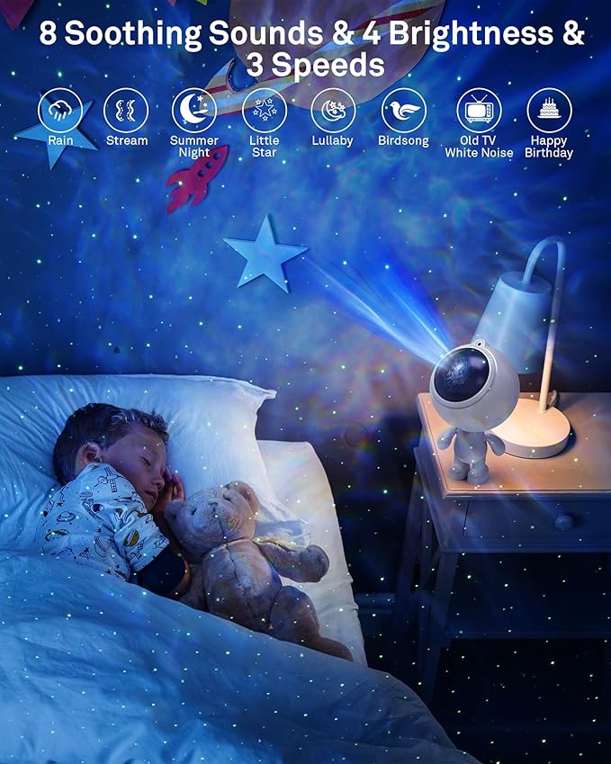 AIRIVO Dreamers Star Projector,Astronaut Galaxy Projector Bluetooth Speaker with Remote,White Noise,Interactive Posture Adjustment,Room Bedroom Decor,Birthday Christmas Gifts for Kids Adults-CubbioJoy