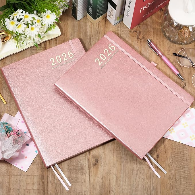 2026 Planner - JAN 2026 - DEC 2026, Planners 2026, Planner Weekly and Monthly, Leather Cover Calendar Planers with Thick Paper, Back Pocket with Notes Pages, Pink (8.5" x 11")-CubbioJoy