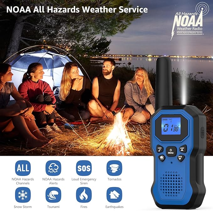 2 Way Radios for Adults Long Range Walkie Talkies for Kids Rechargeable 4 Pack, Camping Hiking Skiing Cruising Gear with Lamp, USB-C, SOS Siren, NOAA Alert, iVOX Hands-Free, One-Touch Pairing-CubbioJoy