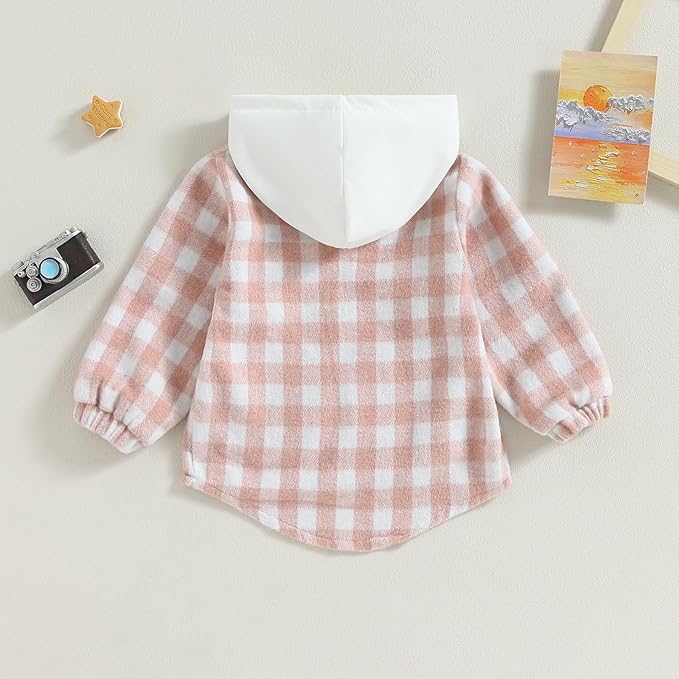 Douhoow Toddler Baby Plaid Jacket Baby Boy GIrl Flannel Hoodies Zip Up Hooded Fall Winter Outerwear Coat-CubbioJoy
