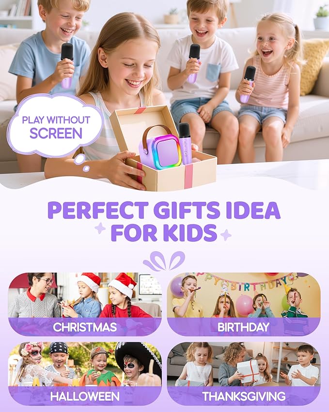 IROO Mini Karaoke Machine for Kids, 2025 TOP Toys Birthday Gifts Ideas for Girls Ages 4, 5, 6, 7, 8, 9, 10, 12+ Years Old, Portable MP3 Player with 4 Wireless Mics for Party-CubbioJoy
