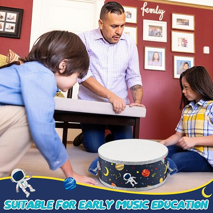 Boao 2 Pcs Kids Drum Set, 8 Inch Toddler Drum Wooden Toy with Adjustable Strap and 4 Drumsticks, Educational Sensory Musical Instrument for Toddlers Kid Baby Boys Girls Gift (Dinosaur)-CubbioJoy