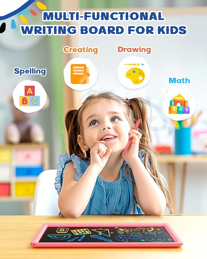 Bravokids 12 Inch LCD Writing Tablet for 3 Year Olds - Electronic Drawing Pad and Doodle Board as Educational Birthday Gifts for Girls and Boys (Pink)-CubbioJoy