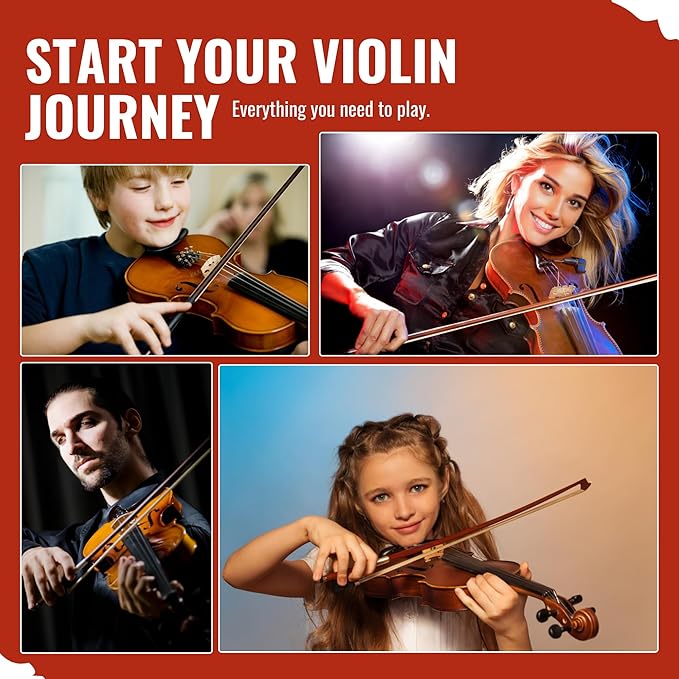 4/4 Full Size Violin for Adults - Solid Wood, Spruce Top, Maple Back, Pro Brazilwood Bow, Hard Case, Shoulder Rest, Electronic Tuner, Extra Strings & Rosin (MVA-800)-CubbioJoy