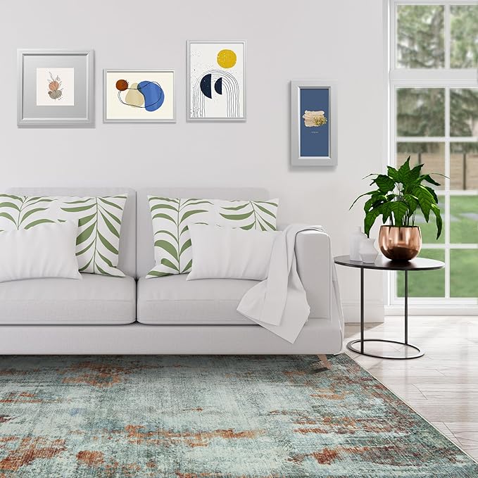 9x12 Area Rugs for Living Room Rug Washable: Modern Large Rug for Dining Room Bedroom Carpet Non Slip 9 by 12 Indoor Abstract Nursery Home Office Red Brown-CubbioJoy