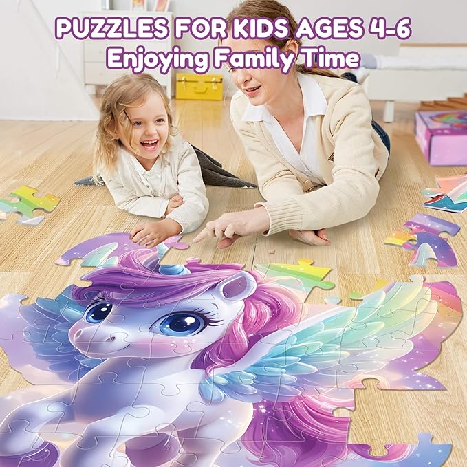 45pcs Unicorn & Mermaid Double-Sided Floor Puzzles, Ages 3-8, 27.6x32 In, Waterproof, EVA Material, Jumbo Jigsaw Puzzle, 1 Set of 45 Pieces-CubbioJoy