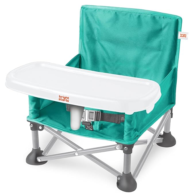 Bright Starts Pop 'N Sit Portable Booster, Indoor/Outdoor Use, Floor Seat with Feeding Tray, Teal, 6 Mos - 3 Yrs-CubbioJoy