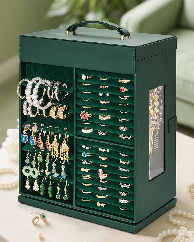 AKOZLIN 360° Rotating Jewelry Box 6-Tier Organizer Functional Jewelry Storage Case for Women Girls Ring Necklace Earring Bracelet Holder with Mirror-CubbioJoy
