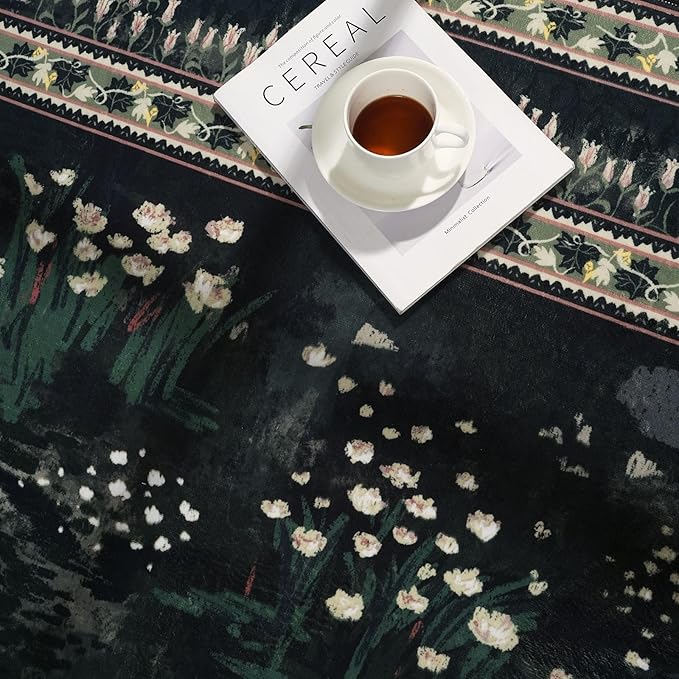 Area Rugs 8x10 Clearance Impressionist-Style Vintage Washable Area Rug Non Slip Low Pile Large Rug for Bedroom Farmhouse Dining Room Kids Playroom, Green-CubbioJoy