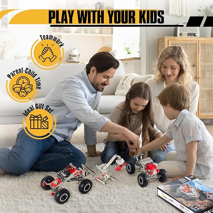 6-in-1 STEM Kit - Engineering Metal Truck, Airplane and Sports Car Excavator Toy for Boys 8-12 - STEM Building Toys for Kids 5-7, 6-8, 8-10 Educational Toys for Kids Boys Model Kit-CubbioJoy