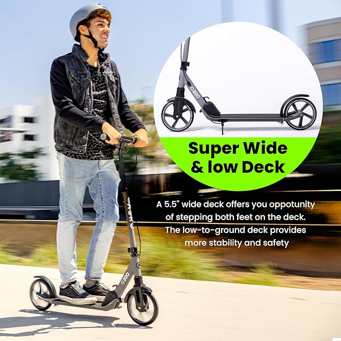 Aero Big Wheels Kick Scooter for Kids 6+, Teens & Adults | Light Up Wheels, Hand Brake, Rubber Deck Mat & Shock Absorption | Foldable & Height Adjustable-CubbioJoy