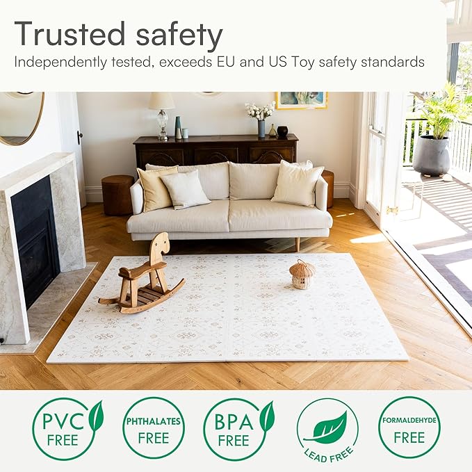 Baby Play Mat for Floor – 6x6ft Vintage Vanilla | Soft Non Toxic Premium EVA Foam Tiles for Tummy Time, Crawling & Playroom – Waterproof Floor Mat for Babies & Toddlers Lillefolk (9 Tiles)-CubbioJoy