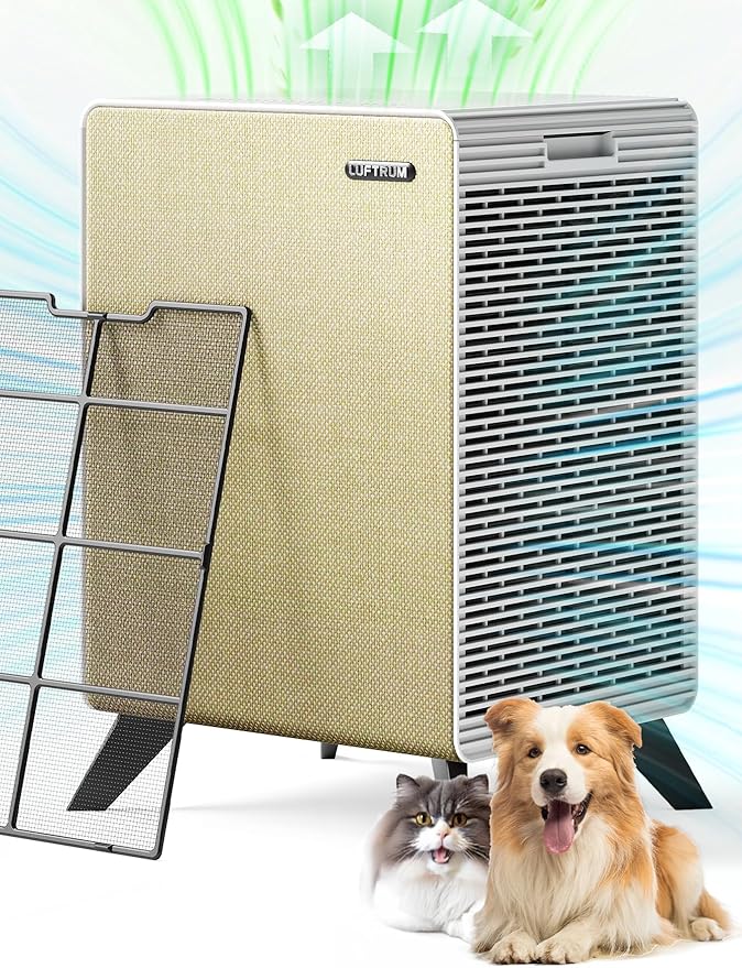 Air Purifiers for Home Large Room Up to 2250 ft² - Remove 99% of Smoke Allergies Pet Dander Odor - Dual 3-Stage Filters of Washable Pre-Filters and True HEPA Filters with AQI, Auto Mode-CubbioJoy