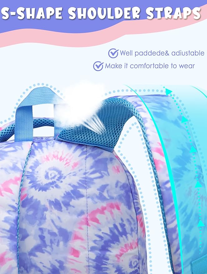 BLUEFAIRY Kids Backpack for Girls Elementary Primary Middle School Bags for Aged 8-10 for Teens Childs Bookbags Back to School Book Bags Cute Mochilas para Niñas Tie-dye Violet-CubbioJoy