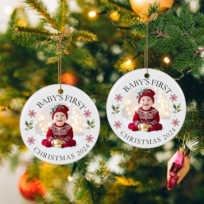 Baby's First Christmas Ornament 2025, Personalized Photo Ornaments for Christmas Tree, Custom Name Keepsake Ornament for Newborn, New Baby Gift, Xmas Tree Decoration-CubbioJoy