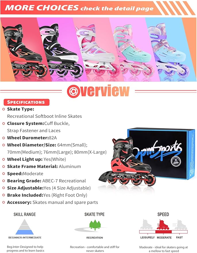 2PM SPORTS Vinal Girls Adjustable Flashing Inline Skates, All Wheels Light Up, Fun Illuminating Skates for Kids Men Adult Women and Boys-CubbioJoy