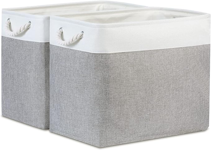 Bidtakay Large Storage Bins for Clothes Fabric Deep Baskets for Organizing Set of 2 Grey Fabric Pantry Storage Bins for Hallway Living Room Blankets 17x12x15 in Extra Large Shelf Tote Baskets-CubbioJoy