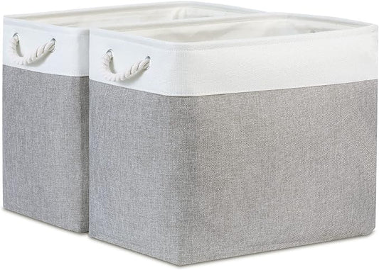 Bidtakay Large Storage Bins for Clothes Fabric Deep Baskets for Organizing Set of 2 Grey Fabric Pantry Storage Bins for Hallway Living Room Blankets 17x12x15 in Extra Large Shelf Tote Baskets-CubbioJoy