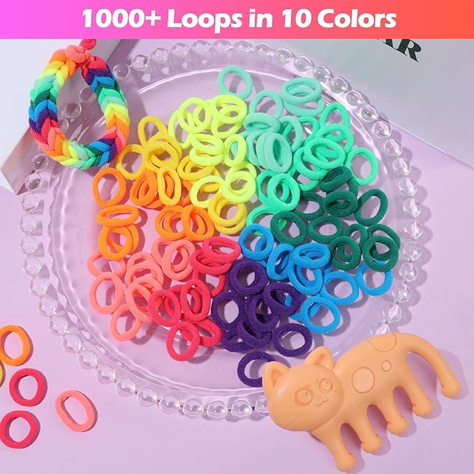 IQBOX Bracelet Making Kit Arts and Crafts for Girls Ages 8-12, Weaving Loom Rainbow Bands DIY Toys Birthday Gifts for Kids 6 7 9 10 11 13 Year Old, 1000+ Elastic Cloth Rubber Band Fabric Loops-CubbioJoy