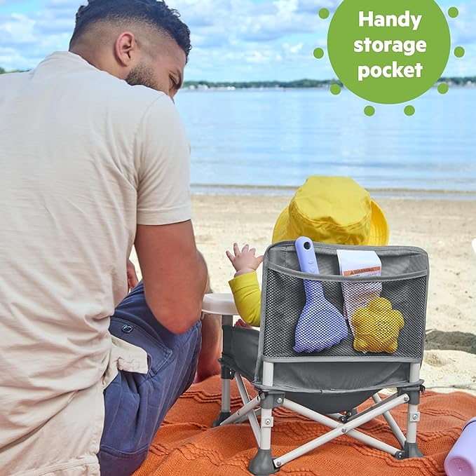 Bright Starts Pop 'N Sit Portable Booster, Indoor/Outdoor Use, Floor Seat with Feeding Tray, Grey, 6 Mos - 3 Yrs-CubbioJoy