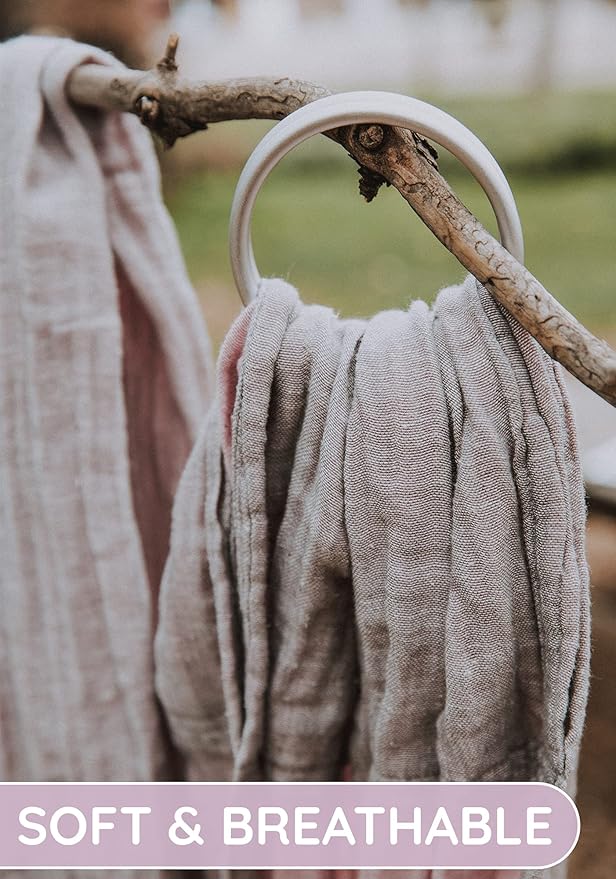 Baby Sling Carrier – Breathable 100% Cotton Wrap for Infant Support, Ring Sling Baby Carrier – Adjustable Muslin Fabric, Baby Carrier Newborn to Toddler – Grey Rose Soft Chest Hold for Travel-CubbioJoy