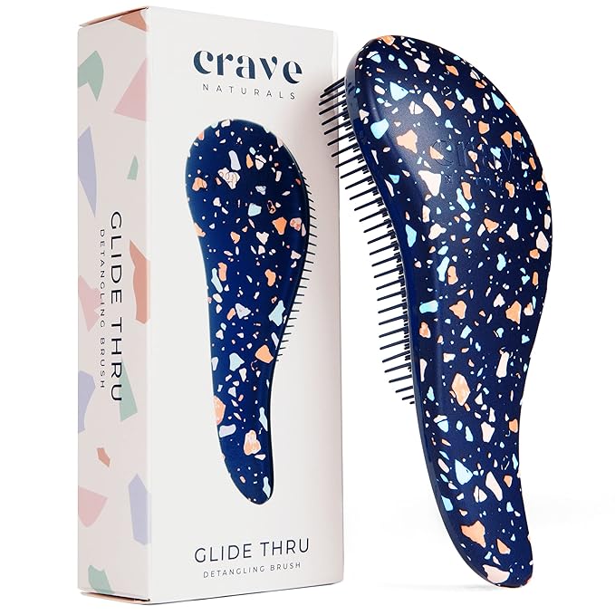 Crave Naturals Glide Thru Hair Brush - Detangler Brush for Curly, Straight, Wet or Dry Hair - Gentle Detangling Brushes for Adults, Kids, Toddlers - Hair Accessories for Women, 7.5"x3" - Terazzo-CubbioJoy