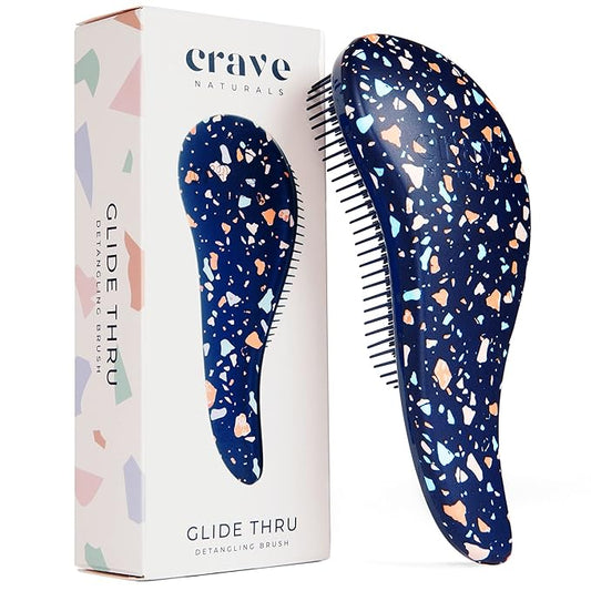 Crave Naturals Glide Thru Hair Brush - Detangler Brush for Curly, Straight, Wet or Dry Hair - Gentle Detangling Brushes for Adults, Kids, Toddlers - Hair Accessories for Women, 7.5"x3" - Terazzo-CubbioJoy