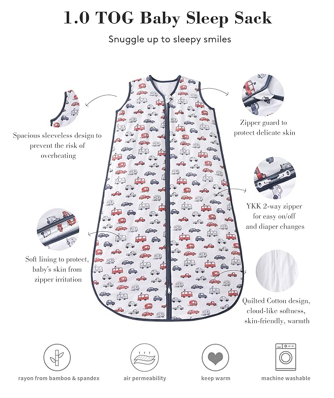 Baby Sleep Sack 2-4 T 95% Rayon from Bamboo 5% Spandex Boys & Girls Wearable Blanket 1.0 TOG Toddler Sleeping Sack 2- Way Zipper X-Large-CubbioJoy
