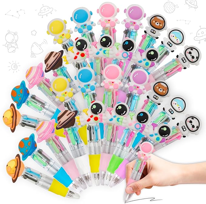 30Pcs Mini Multicolor Pens in One 4-in-1 Cute Pens Bulk for Kids, Ballpoint Pen for Birthdays and Children's Parties, Fun Gifts Assorted Ink Kawaii Pen(Space)-CubbioJoy