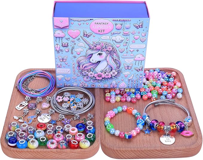 AIPRIDY 208 Pieces Charm Bracelet Making Kit,Unicorn Mermaid Crafts Gifts Set Can Inspires Imagination and Creativity,Jewelry Making Kit Perfect Gifts for Girls 5-12 Years Old (Pink+Aqua Unicorn)-CubbioJoy
