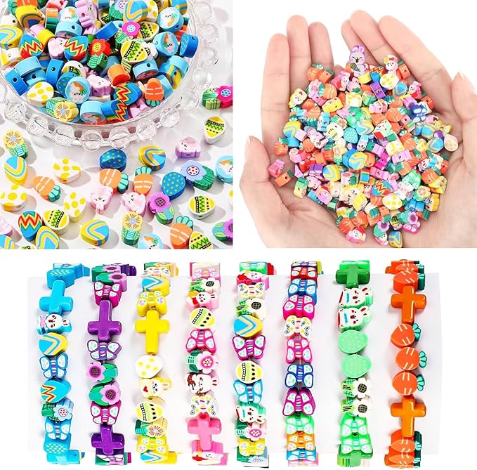 2480pcs Easter Polymer Clay Beads Bracelet Making kit, 24 Style Cute Fun Beads Charms for Jewelry Necklace Earring Making DIY Accessories for Women Girls-CubbioJoy