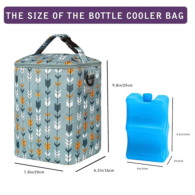 Breastmilk Cooler Bag with Ice Pack Fits 4 Baby Bottles Up to 9 Ounce Insulated Baby Bottle Bag Breast Milk Cooler on The Go with Strap Baby Bottle Cooler Bag for Nursing Mom Daycare or Travel-CubbioJoy