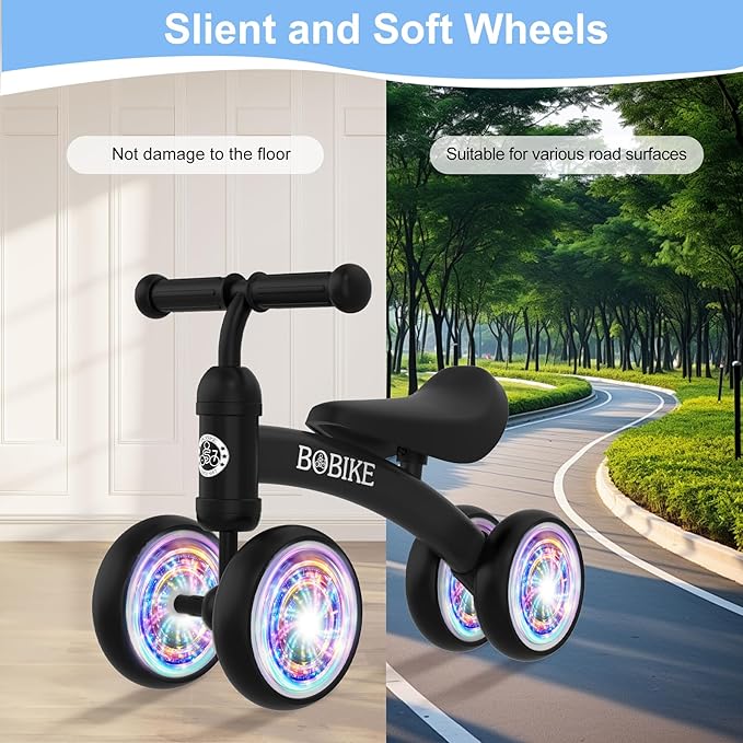 Baby Balance Bike Toys for 12-36 Months Kids Toy Boy and Girls Gifts Toddler Best First Birthday Gift Children Walker No Pedal Infant 4 Wheels Bicycle (Colorful, Black-Light)-CubbioJoy