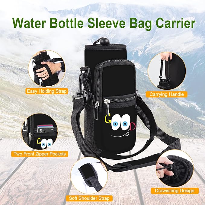 25/32/40/64oz Water Bottle Bag Holder Carrier-Insulated Crossbody Sling Case Sleeve with Strap & Pockets for Men Women Gym Cycling Travel Walking Hiking Camping-CubbioJoy