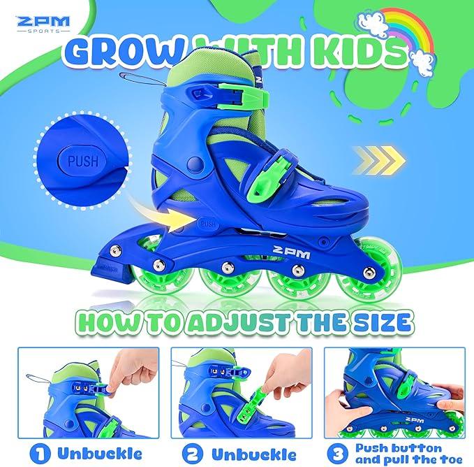 2PM SPORTS Inline Skates with Light Up Wheels, Roller Skates Blades for Boys Girls Kids Ages 5-8 8-12 4-6 6-12, Size Adjustable Beginner Blades Roller Skates-CubbioJoy