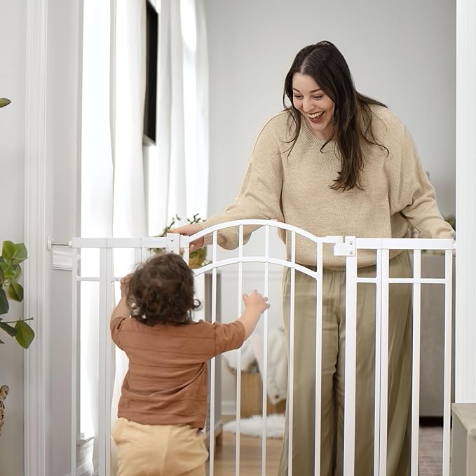Ingenuity Decorative Extra Tall Baby Gate & Dog Gate, 28.5"-48" Wide, 36" Tall, Hardware or Pressure Mounted, Install on Top or Bottom of Stairs, Banister, or Doorway - White-CubbioJoy